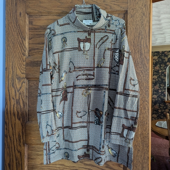 Jones New York Sport 100% Cotton Equestrian Print Long Sleeve Tunic Turtle Neck - Picture 3 of 10